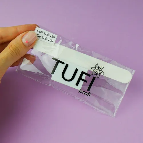 Disposable set TUFI profi PREMIUM nail file 120/150 and buff 120/120 white (0102944)